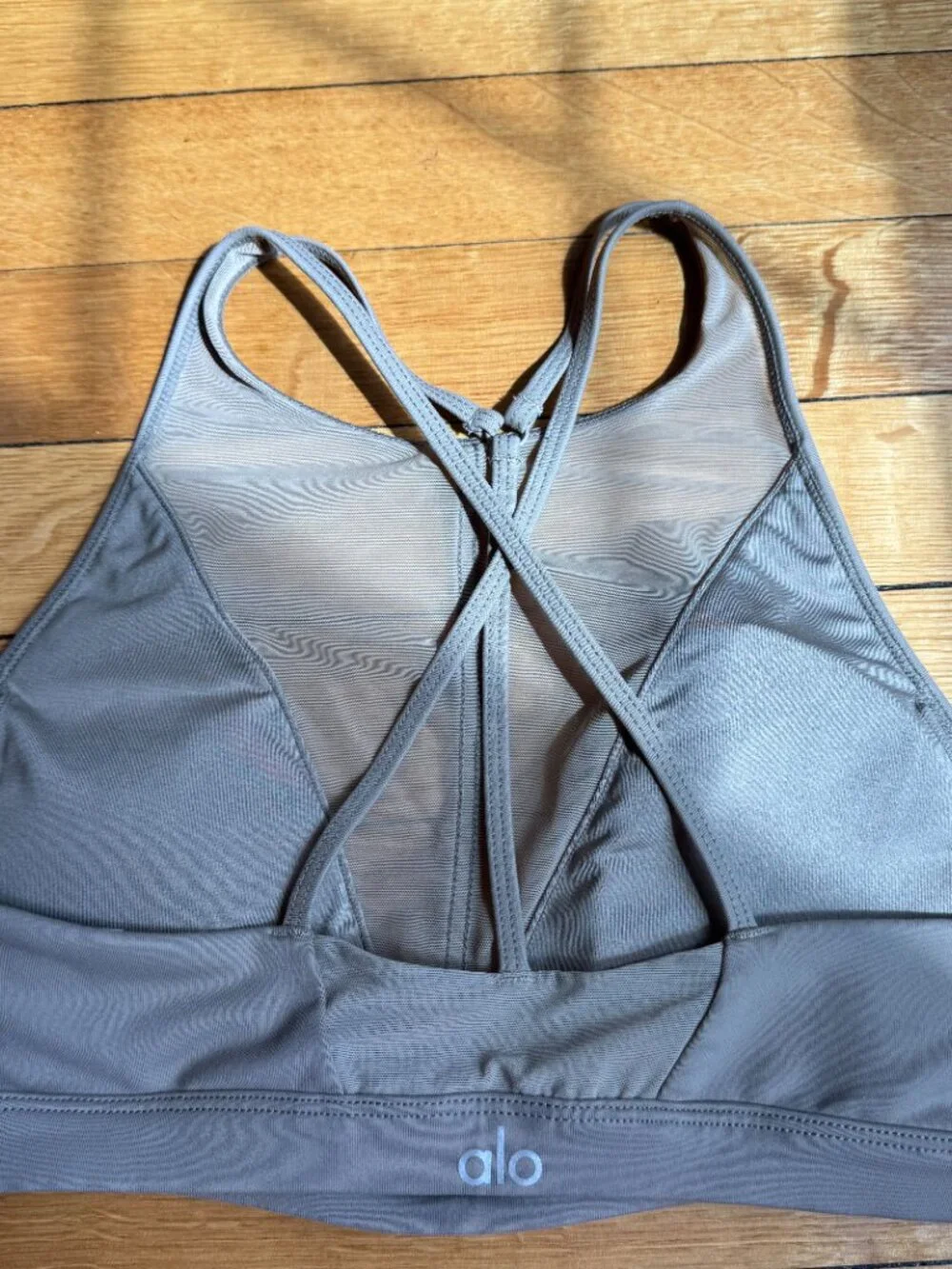 Alo Yoga Women's Empower High Neck Mesh Yoga Sports Bra In Gravel Neutral Small
